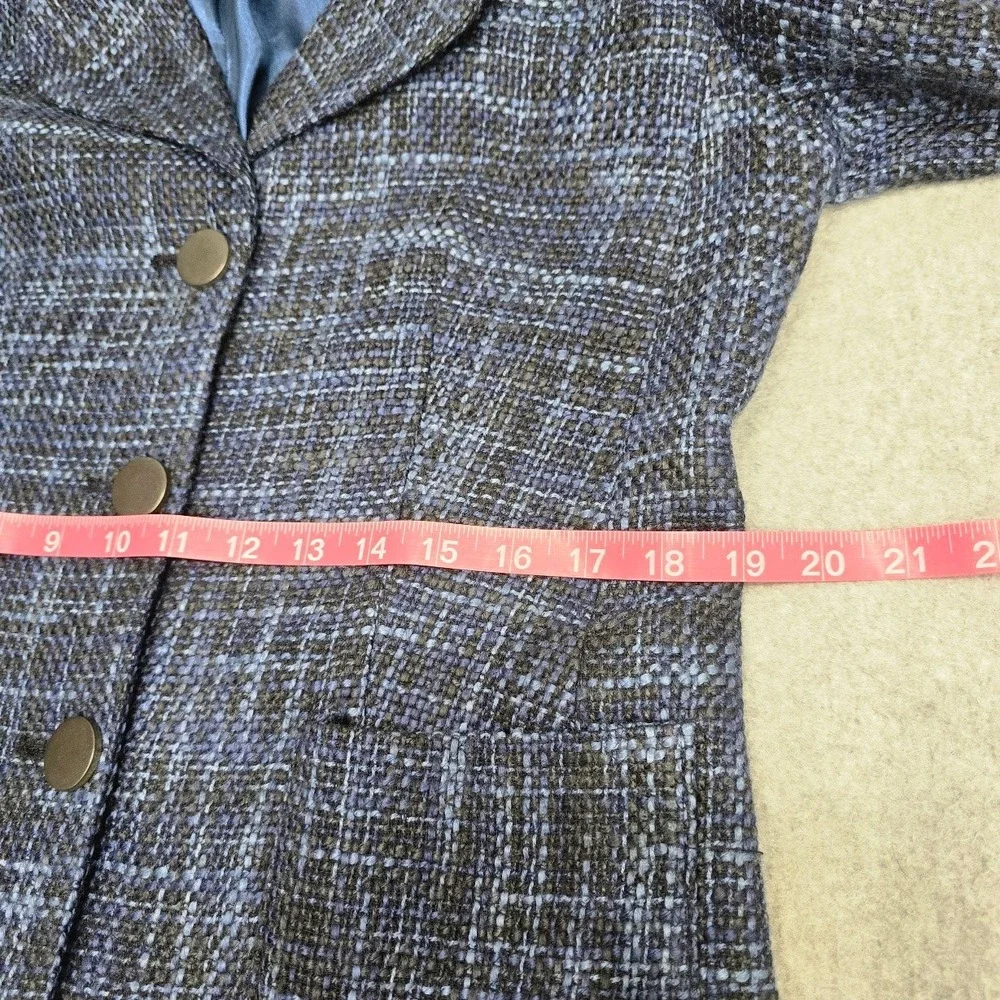 Vintage Coldwater Creek Tweed Jacket Blazer 10 Blue Linen Blend Office Career